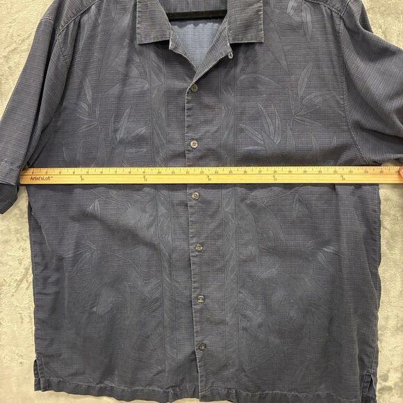 Tommy Bahama Mens XL Loop Collar Hawaiian Blue Embroidered Shirt Camp Silk - Picture 5 of 7